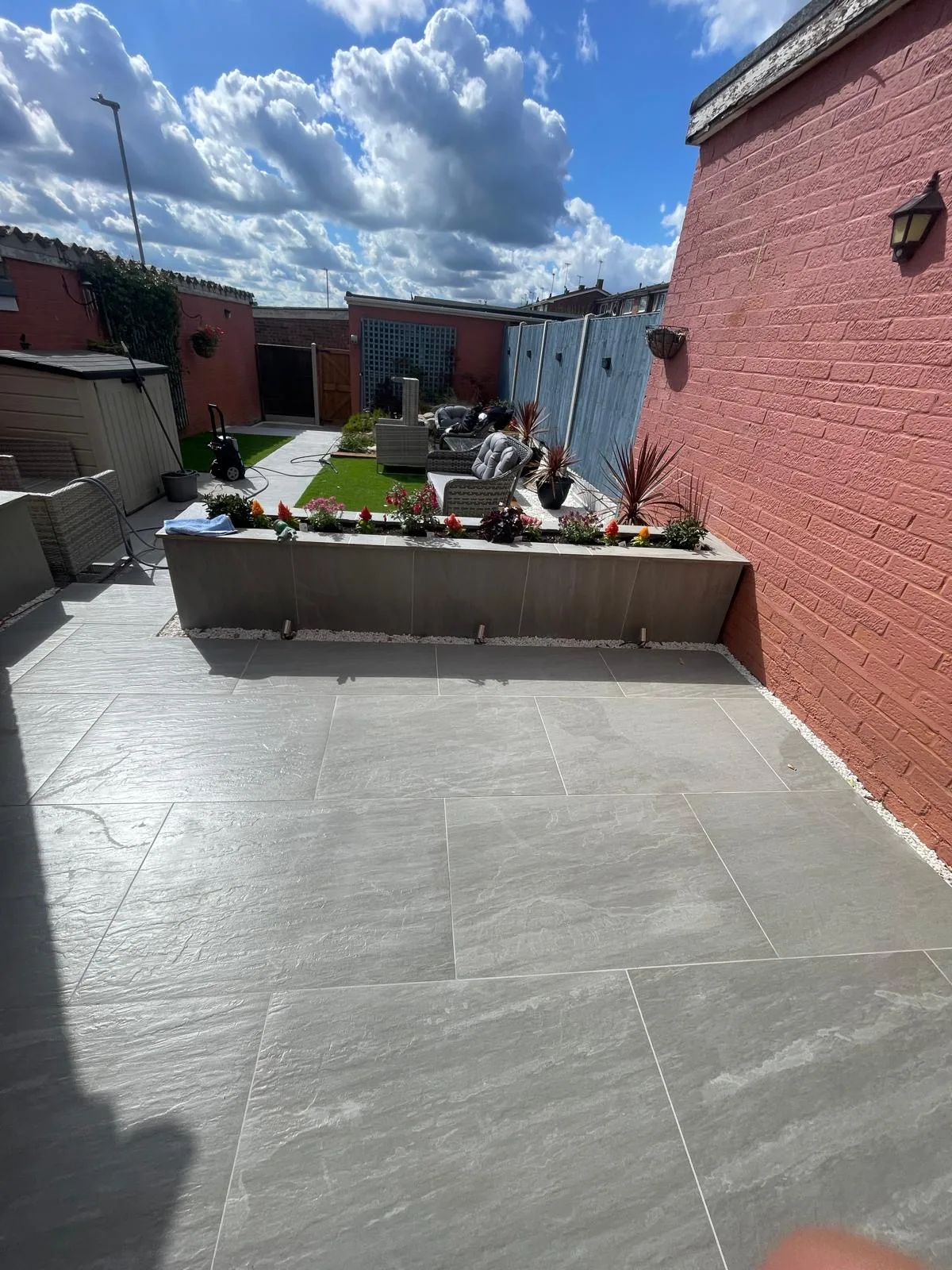 Finished landscaped garden with paved area